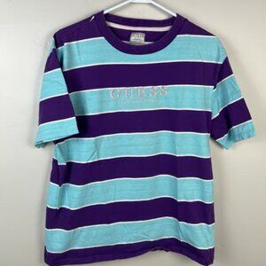 Vintage Guess Jeans Striped Embroidered T-Shirt Size Medium Adult Shirt